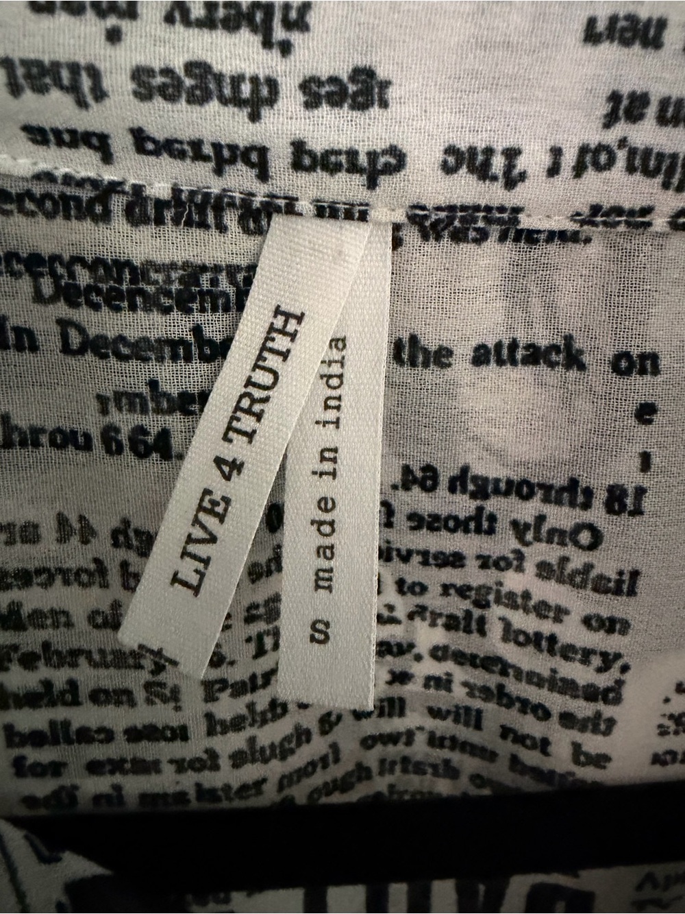 Live 4 Truth Black & White Newspaper Print Shirt - Picture 3 of 4